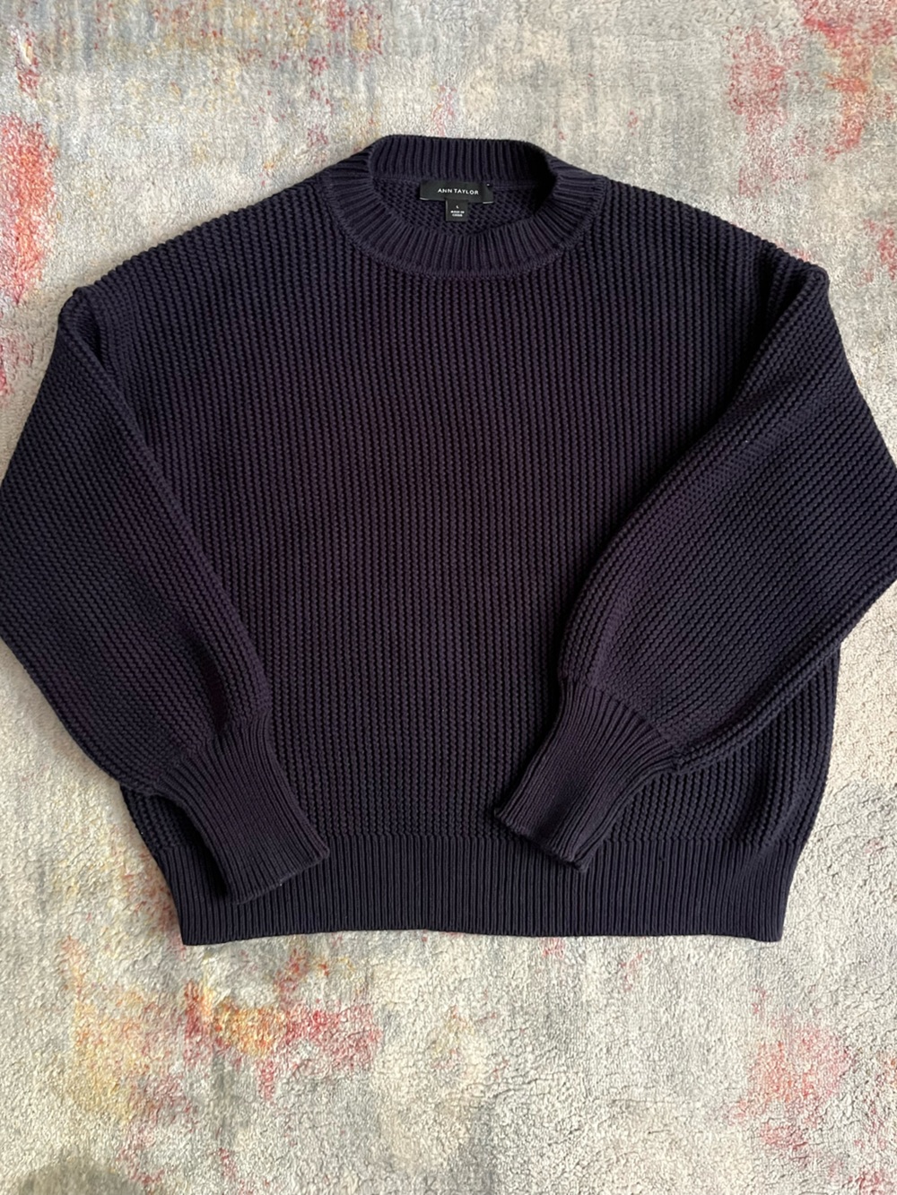 ANN TAYLOR women’s Navy Ribbed Crewneck Sweater - Picture 4 of 10